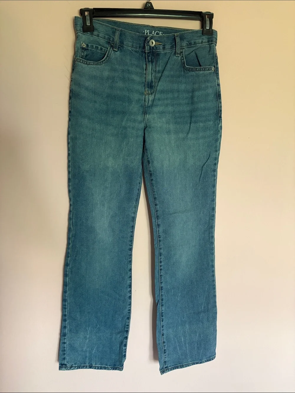 PlaceStraight-Leg Jeans in Mid Blue Wash size:14